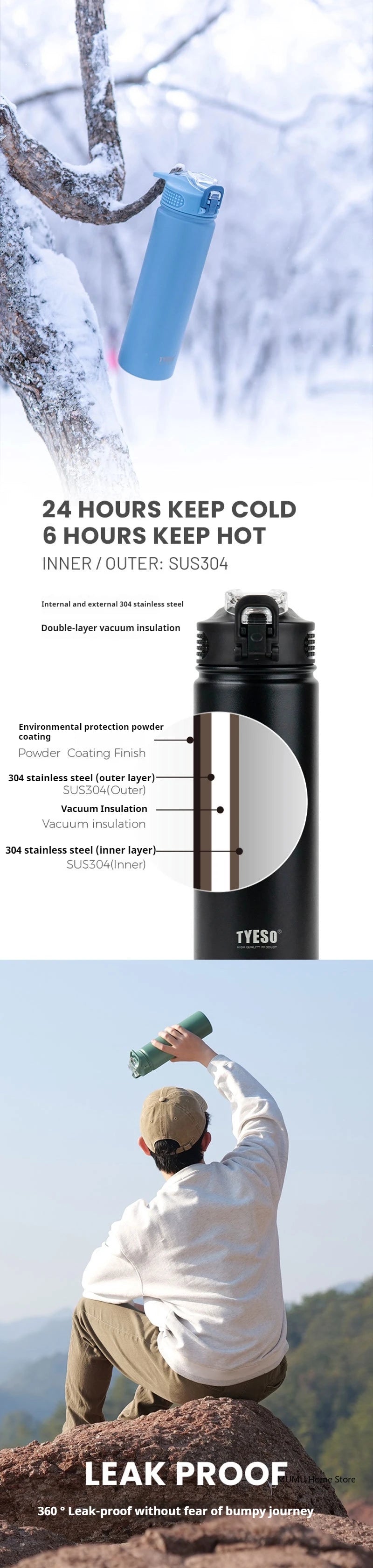 Tyeso 600/750ML Thermos Bottle