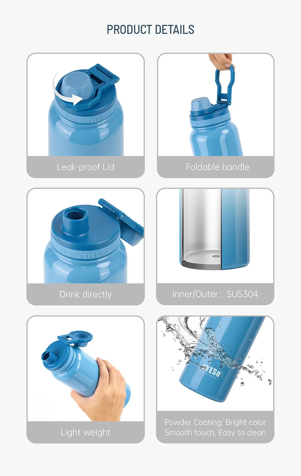 Tyeso Thermos Bottle Car Insulated Flask Water Tumbler for Outdoor Sports